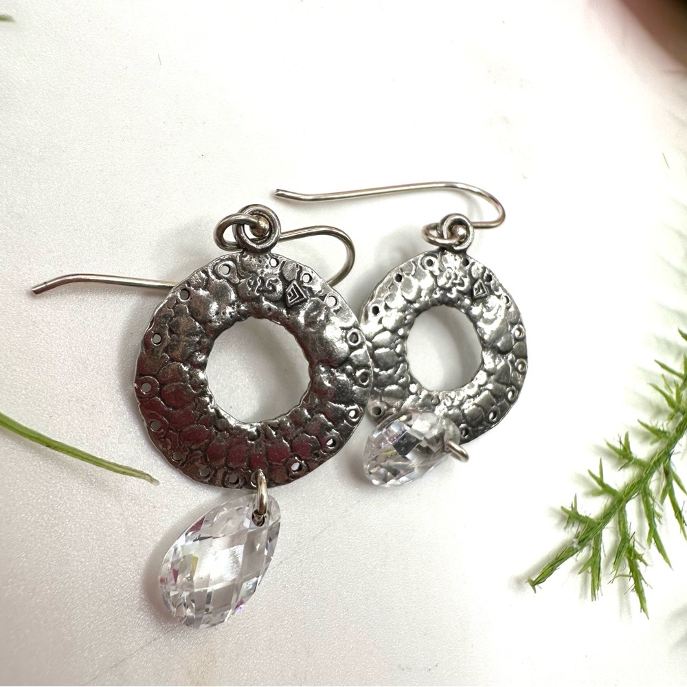 SILPADA⚜️Sterling Silver Cubic Zirconia Drop Hoop Earrings - Picture 5 of 6
